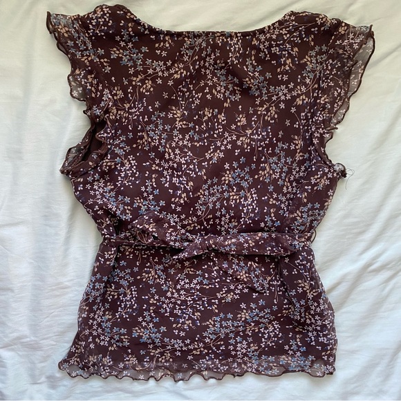 y2k brown floral flowy ruffle top - Picture 2 of 3